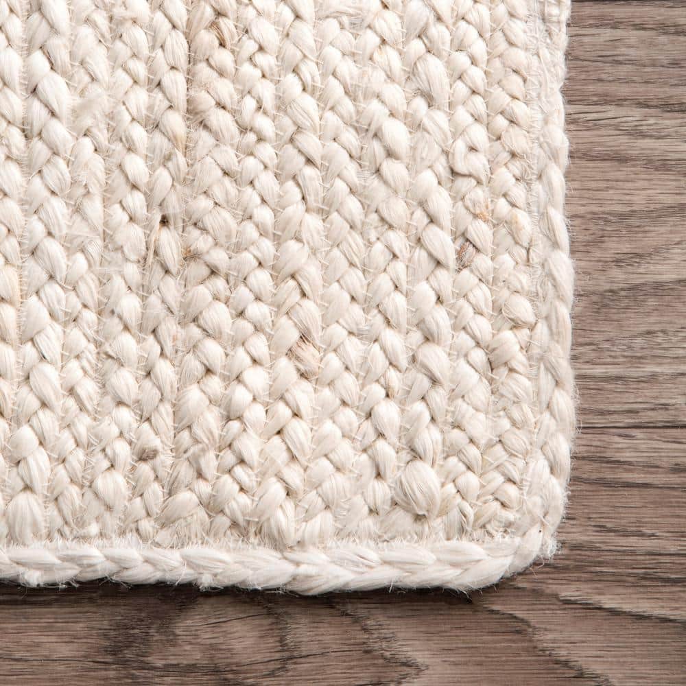 Eco-Friendly Artisanal Off White Braided Jute Rug 3' x 5'