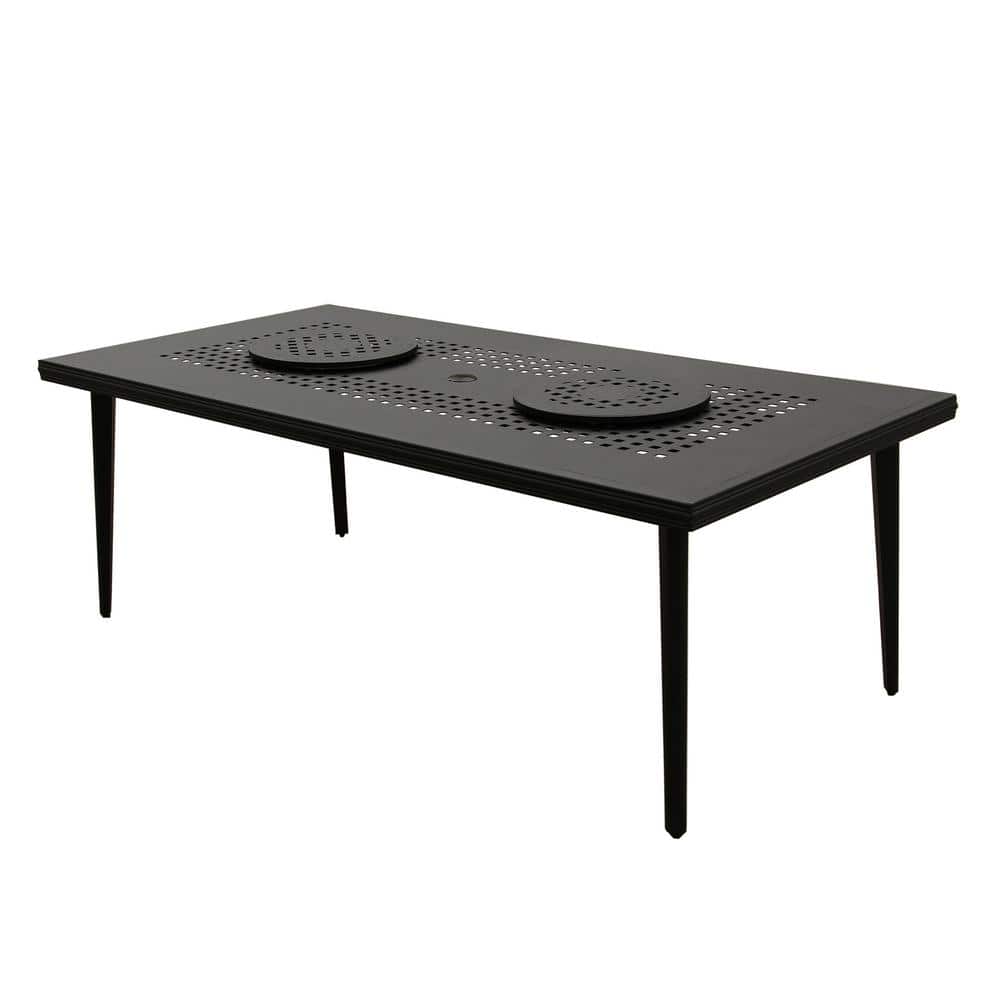 Black Aluminum 84" Rectangular Outdoor Dining Set with Mesh Chairs