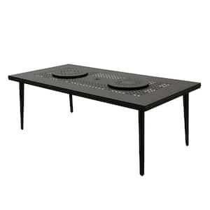 Black Rectangle Aluminum Dining Height Outdoor Dining Table with Lazy Susan's