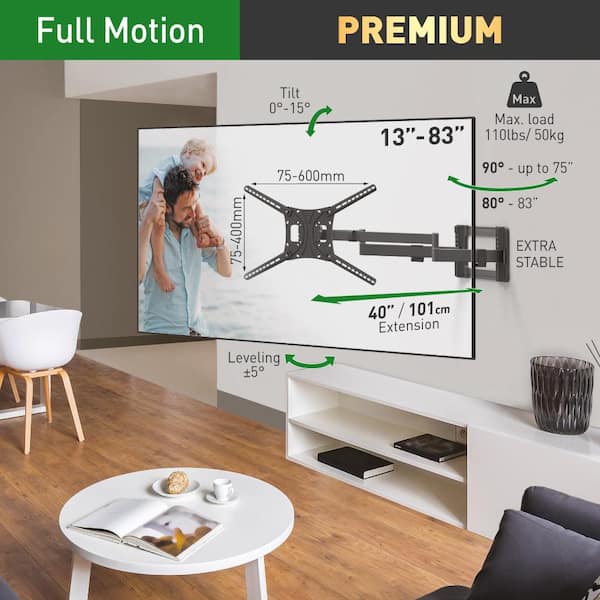 Barkan 13 in. - 80 in. Full Motion - 4 Movement Extra-Long Dual Arm Flat/Curved TV Wall Mount Black Extremely Extendable