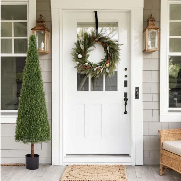 Unbranded 6 ft. Artificial Olive Tree in Pot, Artificial Boxwood Topiary Tree Potted Fake Cypress Trees for Home Porch Decor