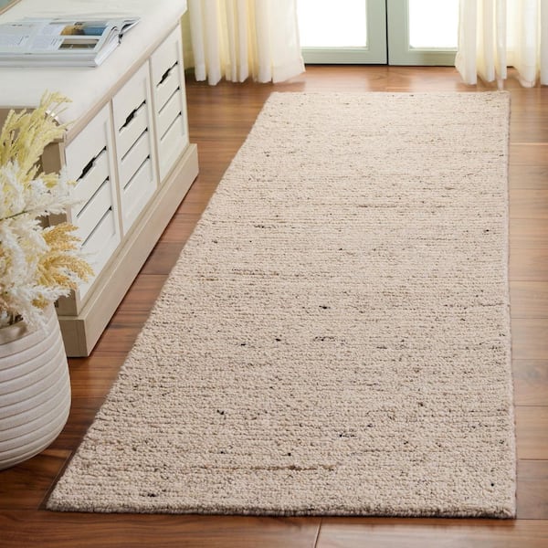 Earthly 2 ft. x 8 ft. Light Beige Flecked Solid Runner Rug
