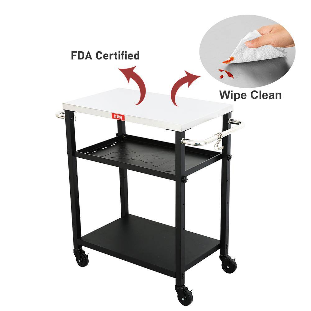 Adjustable 3-Tier Black and Stainless Steel Outdoor Grill Cart
