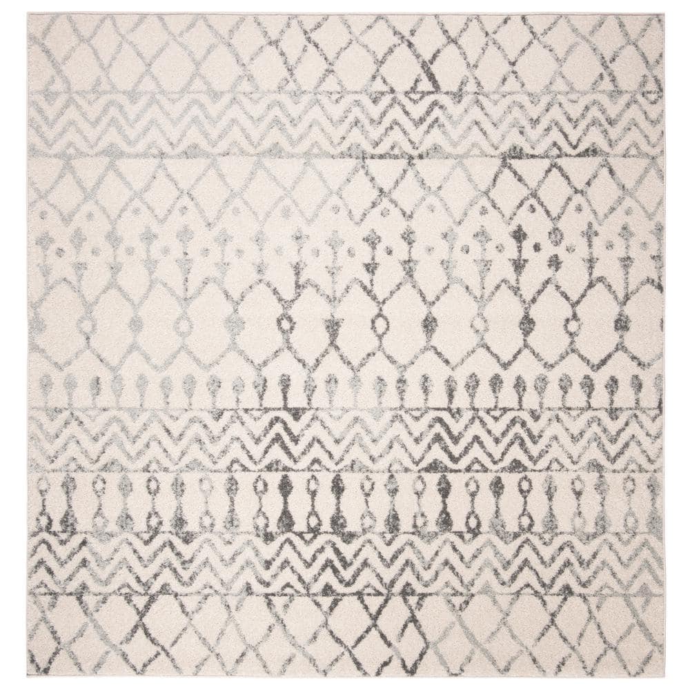 Ivory and Grey 3' x 3' Square Stain-Resistant Synthetic Area Rug