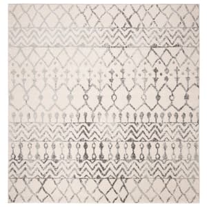 Tulum Ivory/Gray Doormat 3 ft. x 3 ft. Square Chevron Diamond Tribal Area Rug