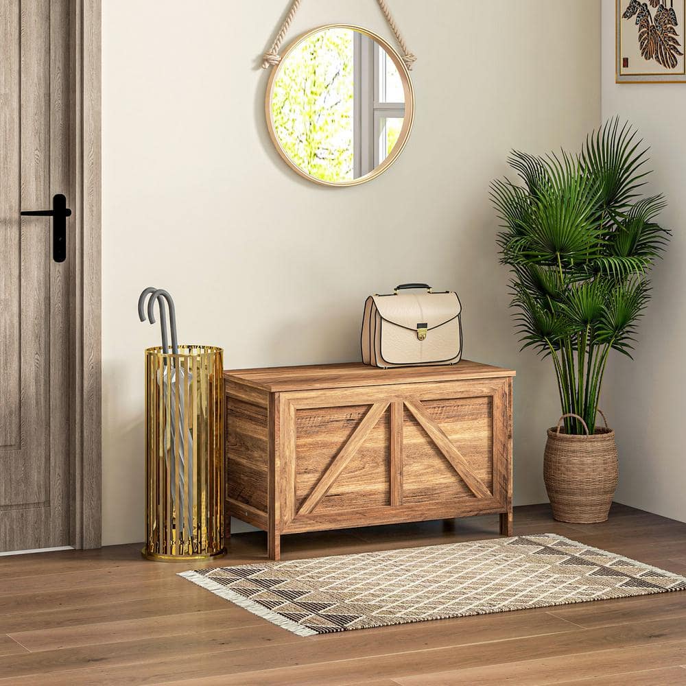 Brown Oak Farmhouse Storage Chest with Lift Top