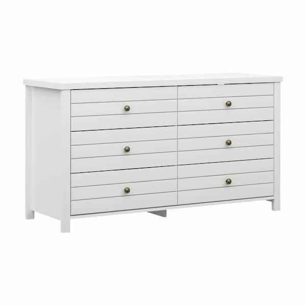 Hillsdale Furniture Harmony 6-Drawer White Dresser 31.25 in. H x 51.25 in. W x 17.75 in. D