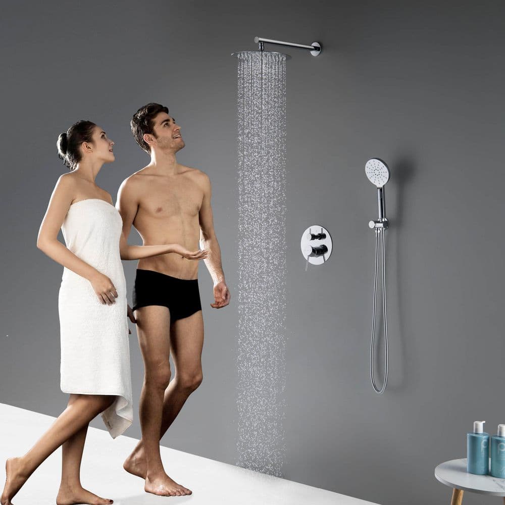 Chrome Wall Mounted Circular Shower System with Brass Rain Shower