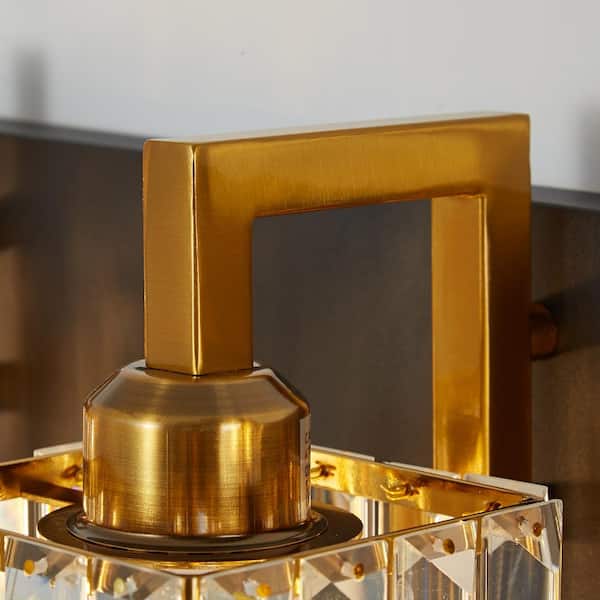 LQXYIQ 28.34 in.4-Light Clear Glass Black Gold Crystal Wall Light
