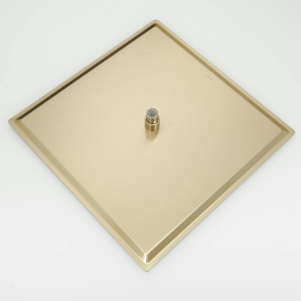 1-Spray 16 in. Single Wall Mount Square Fixed Rain Shower Head in Brushed Gold