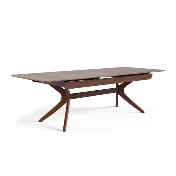 Shelun IV Rich Walnut Wood 102 in. Double Pedestal Base Extendable Dining Table with Drop Leaf (Seats-6)