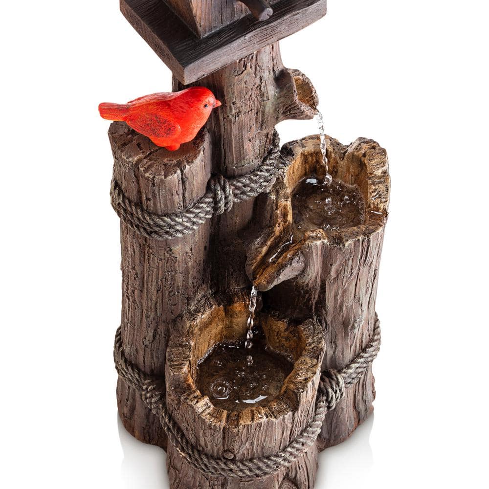 35" Rustic Brown Polyresin Birdhouse Outdoor Fountain