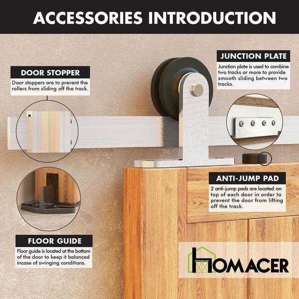 Homacer 5 Ft 66 In Brushed Nickel Non Bypass Sliding Barn Door Hardware Kit T Shape Design Roller For Single Dz1dnz066c Homacer 5 Ft 66 In Brushed Nickel, Sliding Barn Door Won T Stay Closed