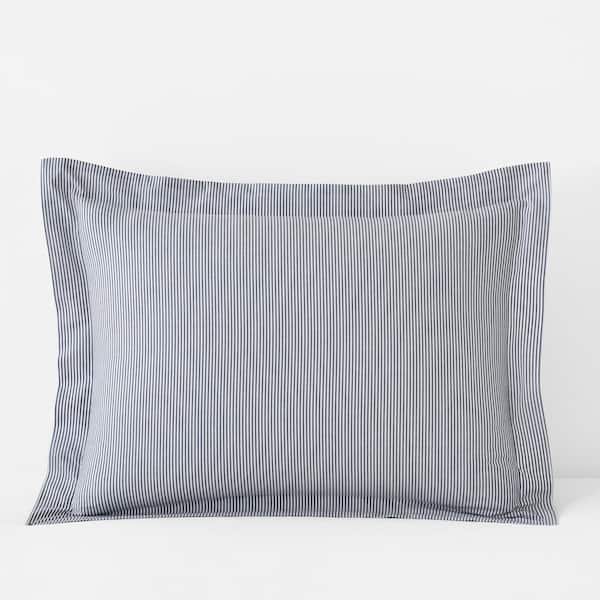 The Company Store Company Cotton Stripe Yarn-Dyed White/Blue Cotton Percale King Sham