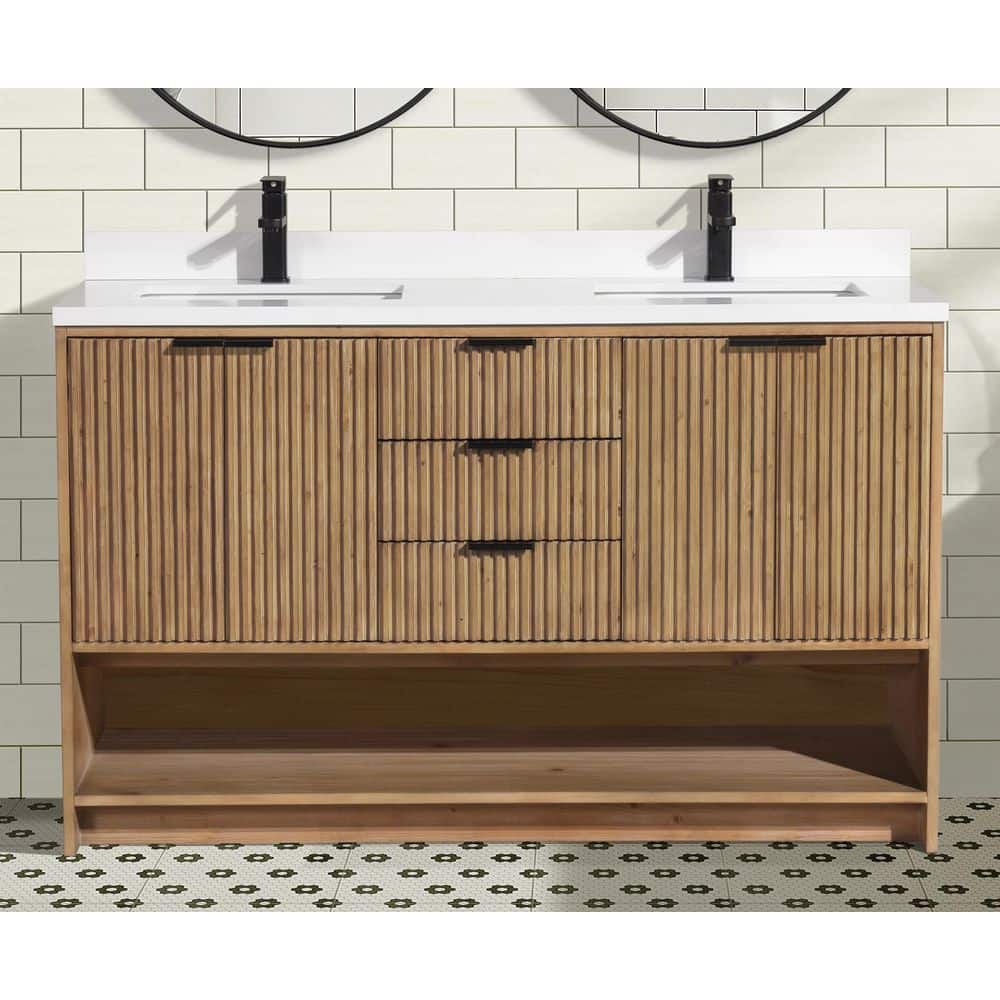 San Diego 55" Weathered Fir Double Sink Freestanding Vanity