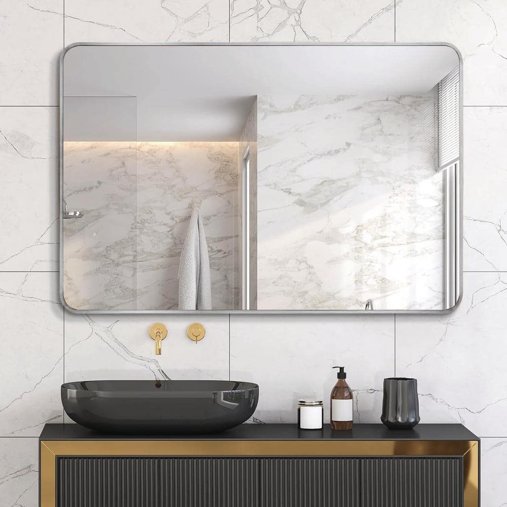 30" x 40" Silver Aluminum Rectangular Wall Mirror