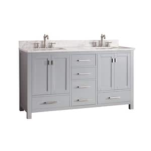 Modero 61 in. Double Sink Chilled Gray Bath Vanity with Carrara White Marble Top