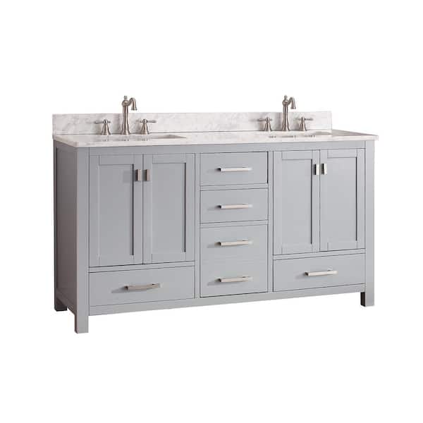Modero 61 in. Double Sink Chilled Gray Bath Vanity with Carrara White Marble Top