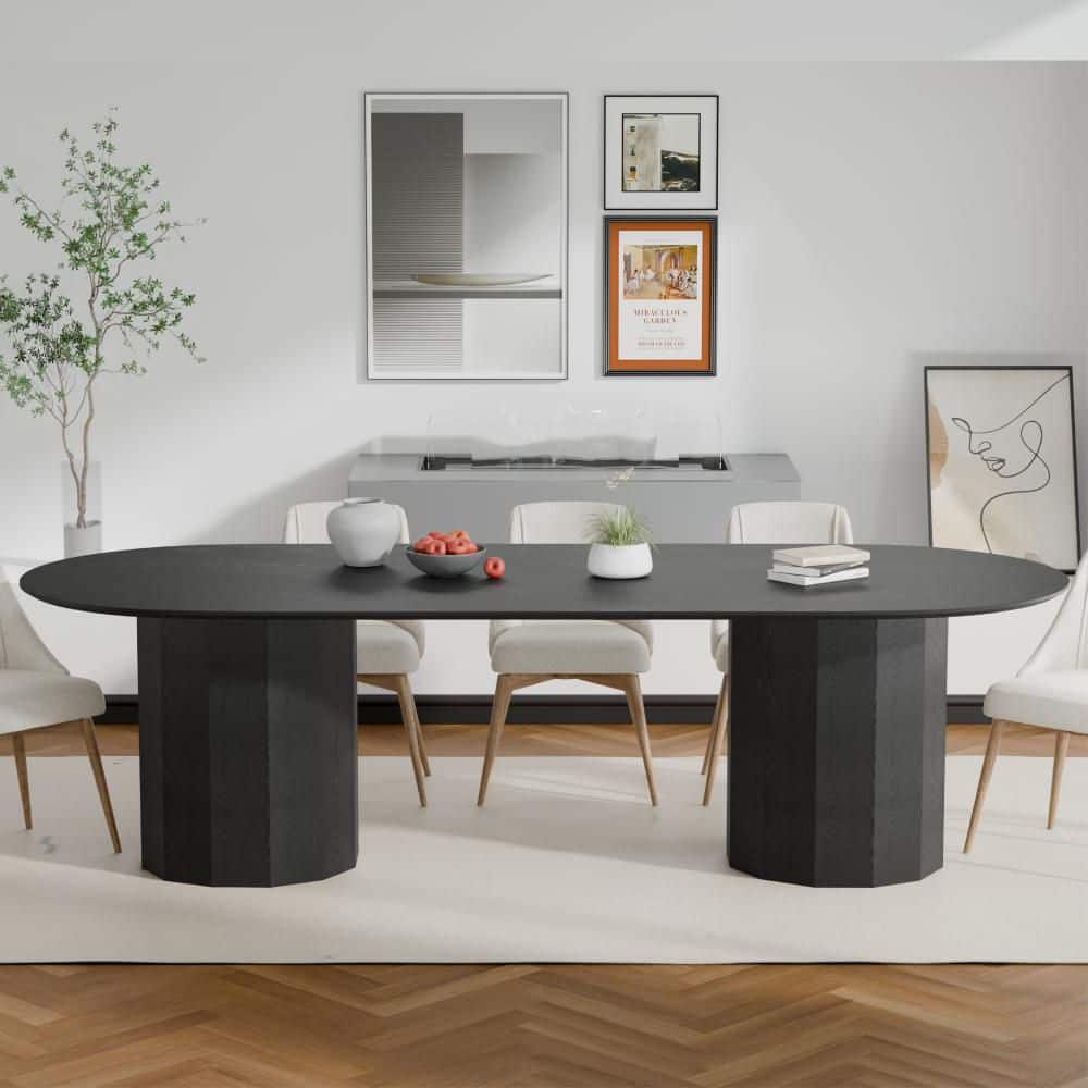 Dovelina Oval Black Wooden Solid Wood 86 in. Double Pedestal Base Wood ...