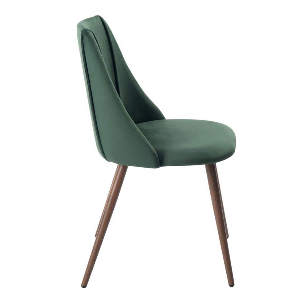 Green Velvet Upholstered High Back Side Chair with Walnut Metal Legs