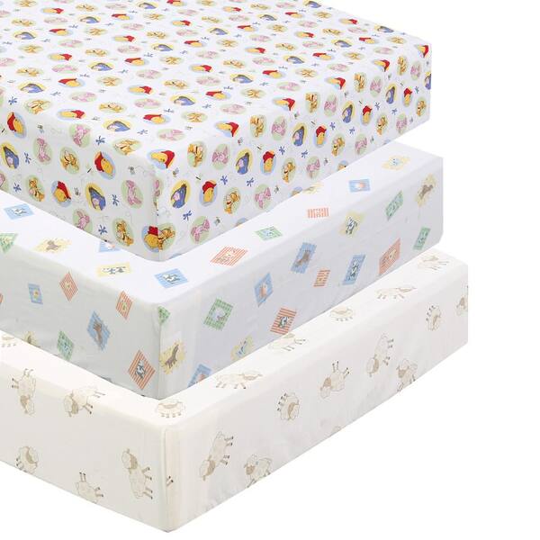 Cozy Line Home Fashions Pooh Bear and Farm Animal Friends 3-Piece Yellow Crib/Toddler Cotton Fitted Sheets