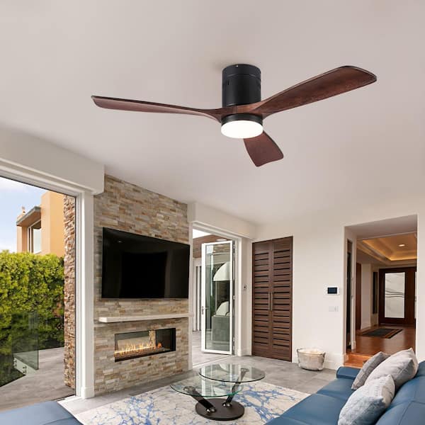 Avex 52 in. Black Standard Flush Mount Ceiling Fan with Remote Control and Dimmable Integrated LED