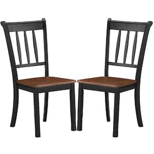 Black Solid Wooden Dinning Side Chairs Bar Stools (Set of 2)