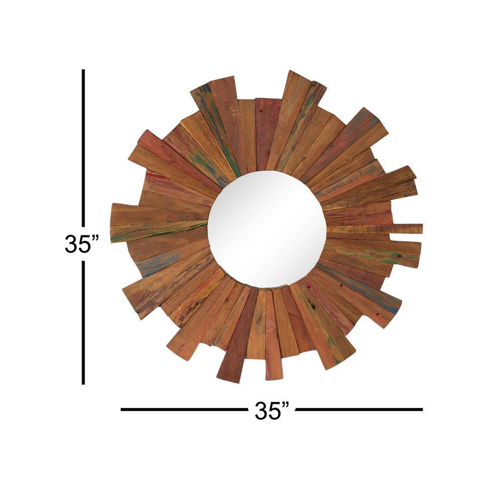 Large Eclectic Multicolor Reclaimed Wood Round Wall Mirror