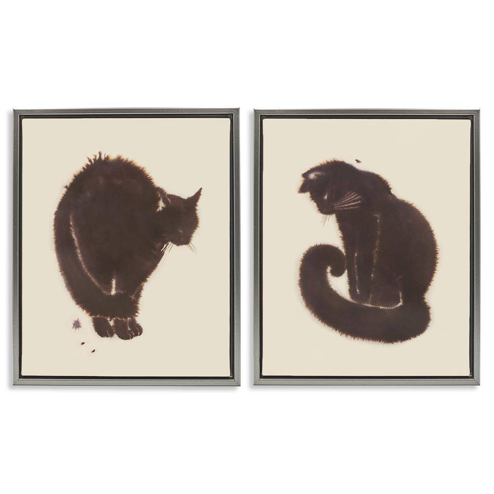 Simple Cats on Beige by Grace Popp 2-Pieces Gray Floater Frame Animal Graphic Art Print 21 in. x 17 in. price history on PriceWatchPro