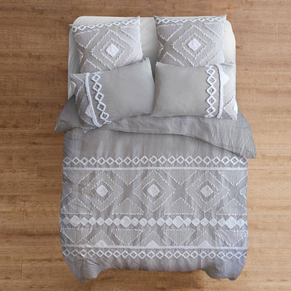Harleson Cream and White Cotton Bohemian Duvet Cover Set