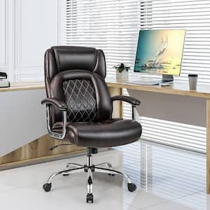 500LBS Faux Leather High Back Office Chair Big and Tall Adjustable Height Task Chair in Brown
