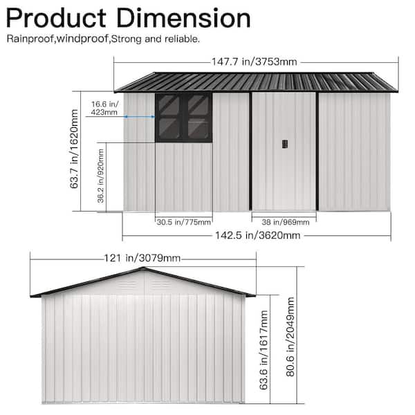 10 ft. W x 12 ft. D White and Black Metal Garden Shed with Sliding Door and Window (120 sq. ft. )