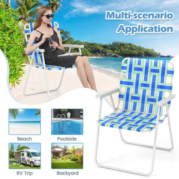 HONEY JOY Blue Metal Folding Webbed Lawn Chairs, Outdoor Patio