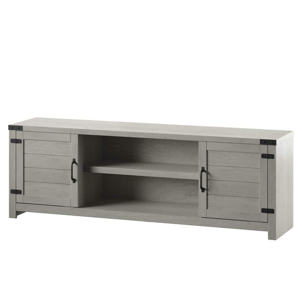 Gray Oak 70" TV Stand with Cabinets and Adjustable Shelves