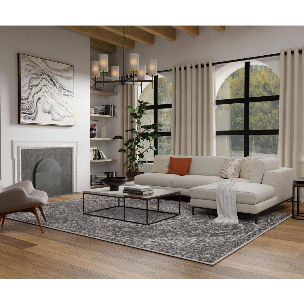 Gray 9' x 12' Synthetic Stain-Resistant Rectangular Area Rug