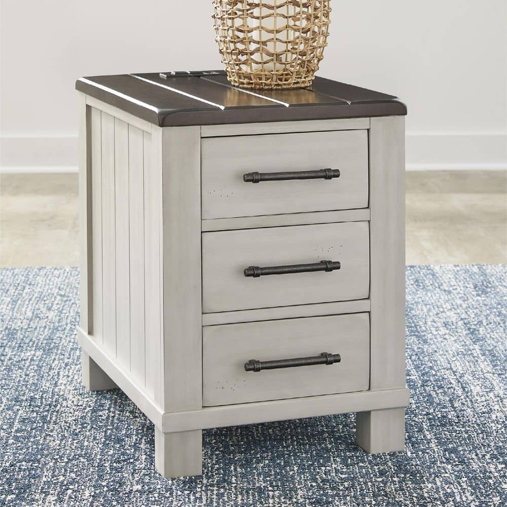 Darborn 18 in. Gray Rectangle Wood End Table with Storage and Drawers