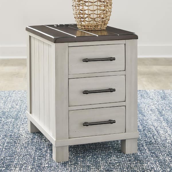 Darborn 18 in. Gray Rectangle Wood End Table with Storage and Drawers