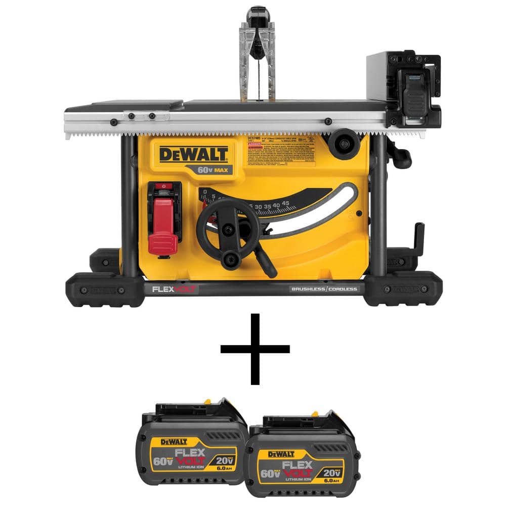 DEWALT FLEXVOLT 60V MAX Cordless Brushless 8-1/4 in. Table Saw Kit and (2)  FLEXVOLT 6.0Ah Batteries DCS7485W6062 The Home Depot