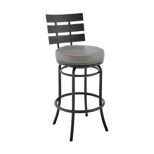 Benjara 30 in. Gray and Black Low Back Metal Frame Barstool Chair with Faux Leather Seat