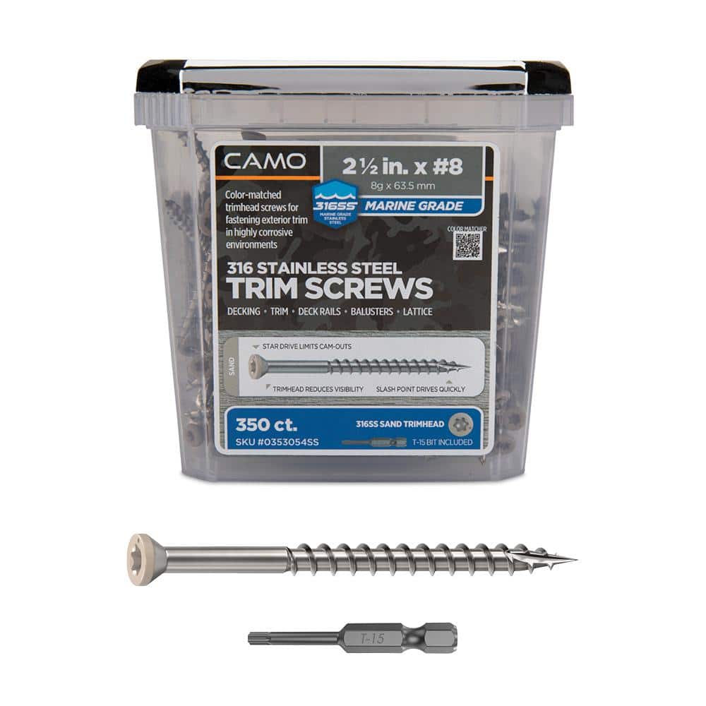 2-1/2 in. #8 316 Stainless Steel Sand Premium Star Drive Trim Screws (350-Count) price history on PriceWatchPro