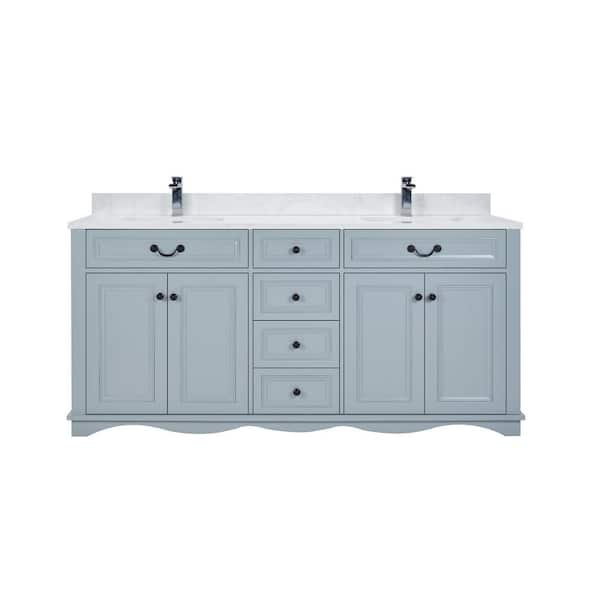 French Contemporary Series 72 in. Freestanding Cadet Bath Vanity with White Artificial Stone Top Assembled Bath Vanity
