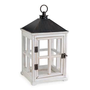 13 in. Weathered White Candle Warmer Lantern