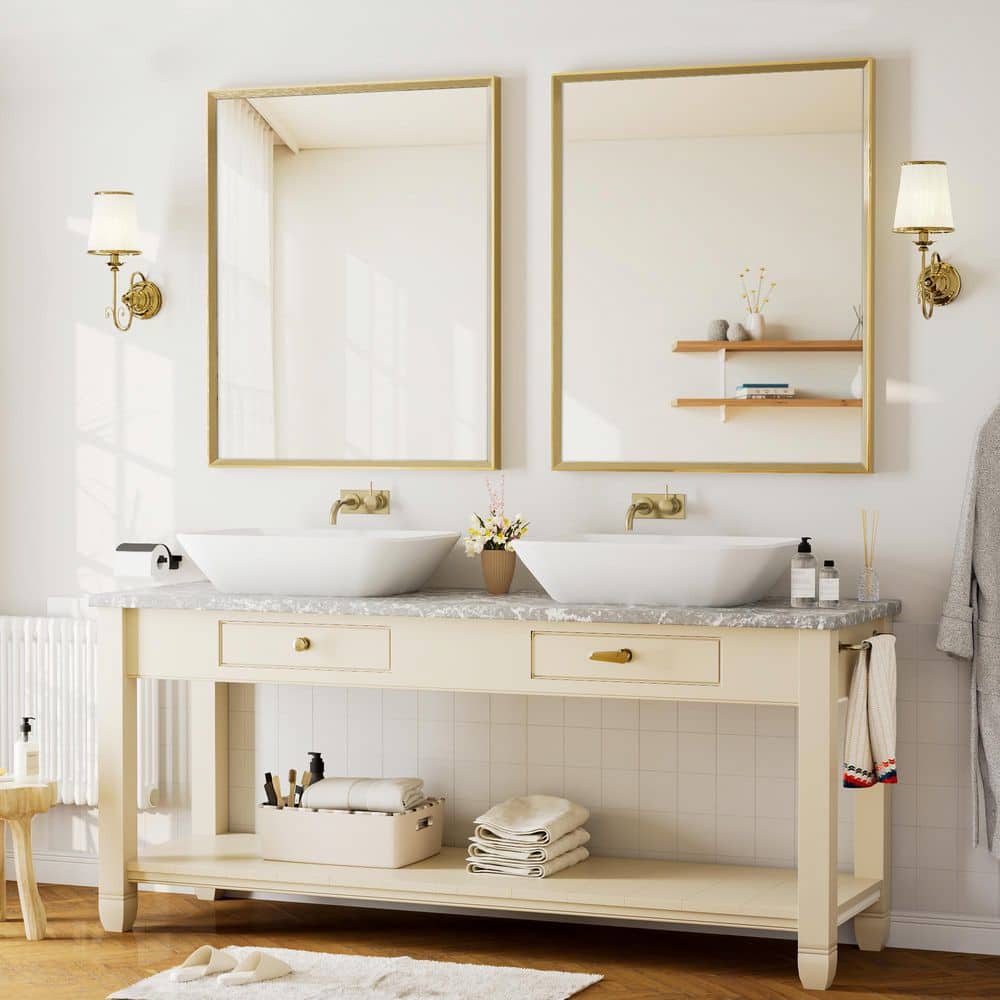 30 in. W x 36 in. H Modern Beveled Aluminum Frame Rectangular Wall Mirror, Brushed Gold (2-Pieces) price history on PriceWatchPro