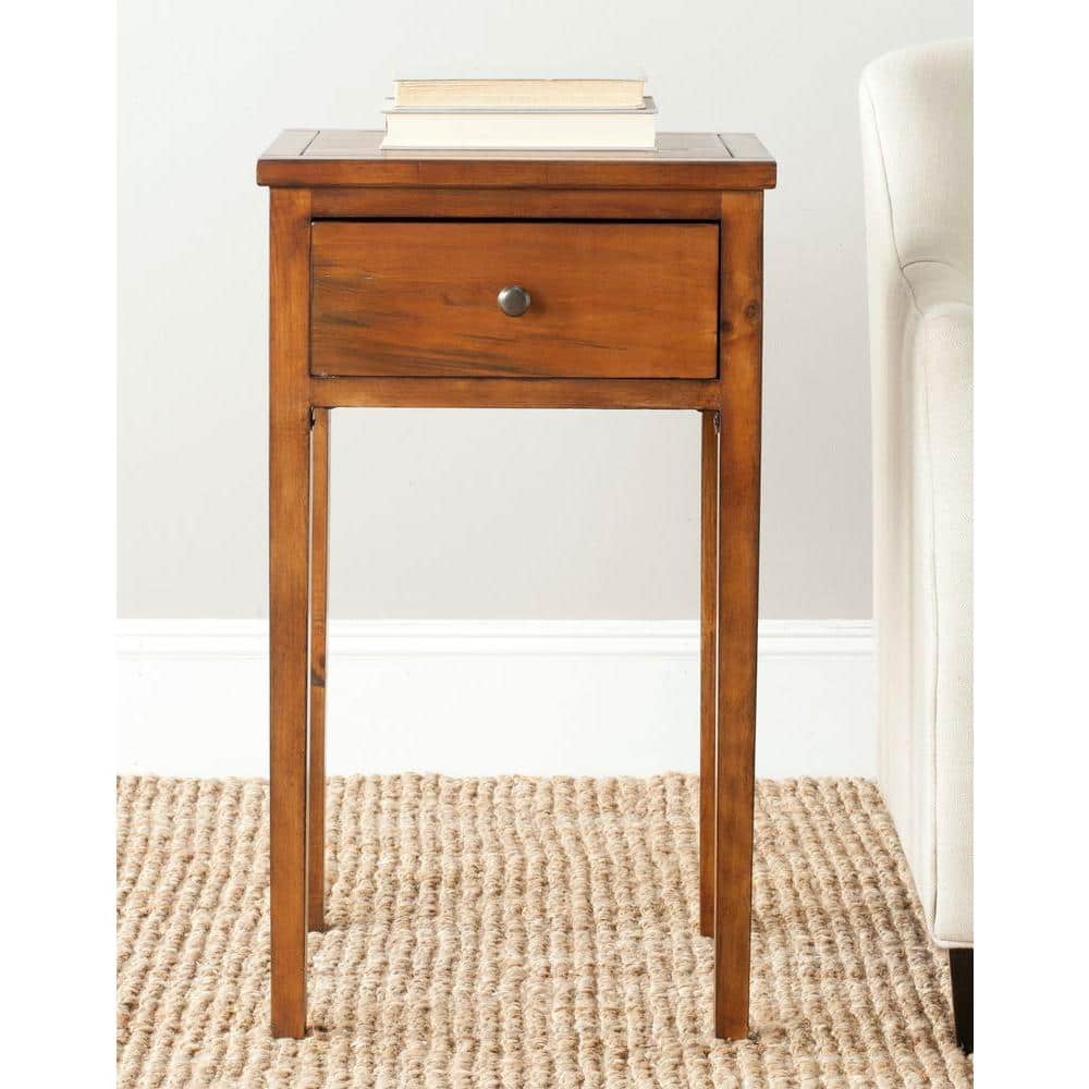 Transitional Abel Brown Pine and Stone Nightstand with Storage