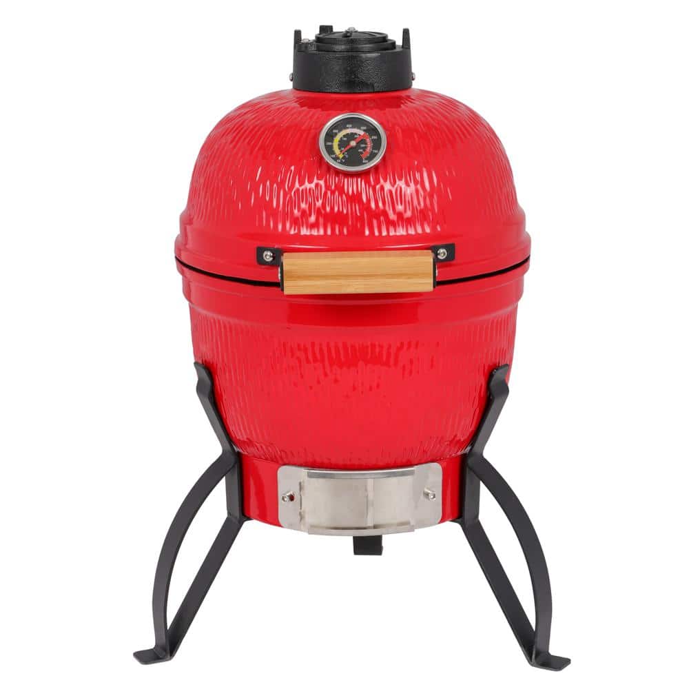Karl home 13 in. Charcoal Grill in Red with Built-In Thermometer
