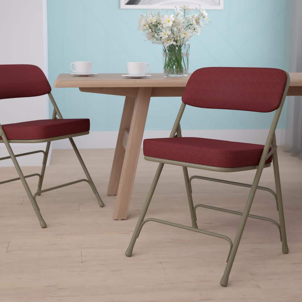 Hercules Series Burgundy Fabric Metal Folding Chair with Adjustable Height