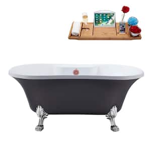 60 in. x 32 in. Acrylic Clawfoot Soaking Bathtub in Matte Grey with Polished Chrome Clawfeet and Matte Pink Drain