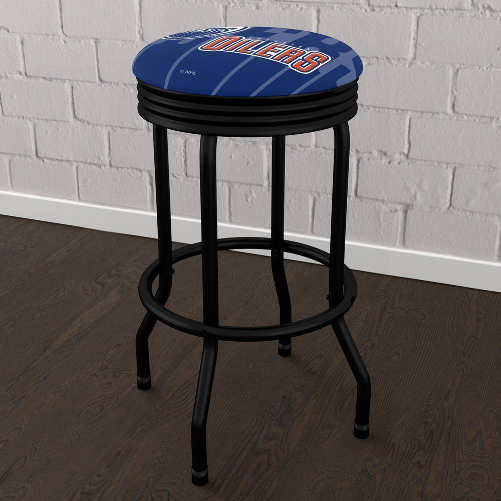 Edmonton Oilers Logo 29 in. Blue Backless Metal Bar Stool with Vinyl