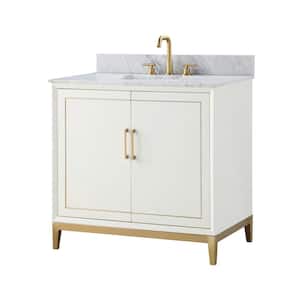Gracie 36 in. W x 22 in. D x 38 in. H Bathroom Vanity in Satin White with Carrara Marble Vanity Top