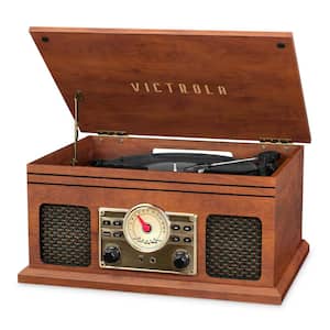 4-in-1 Nostalgic Bluetooth Record Player with 3-Speed Record Turntable and FM Radio